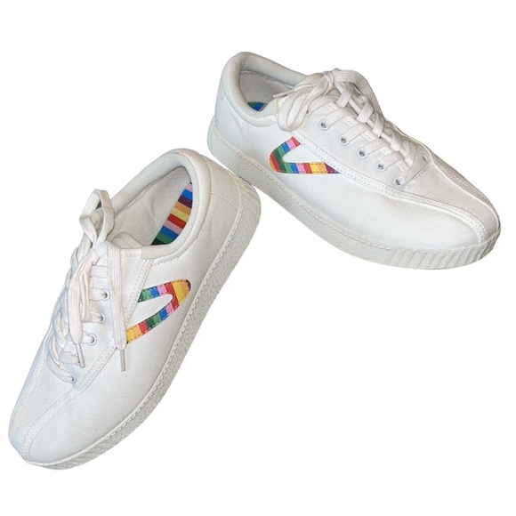 Like New Tretorn White Canvas Rainbow Logo Nylite Comfort Low Top Sneakers - 9 - Picture 2 of 16